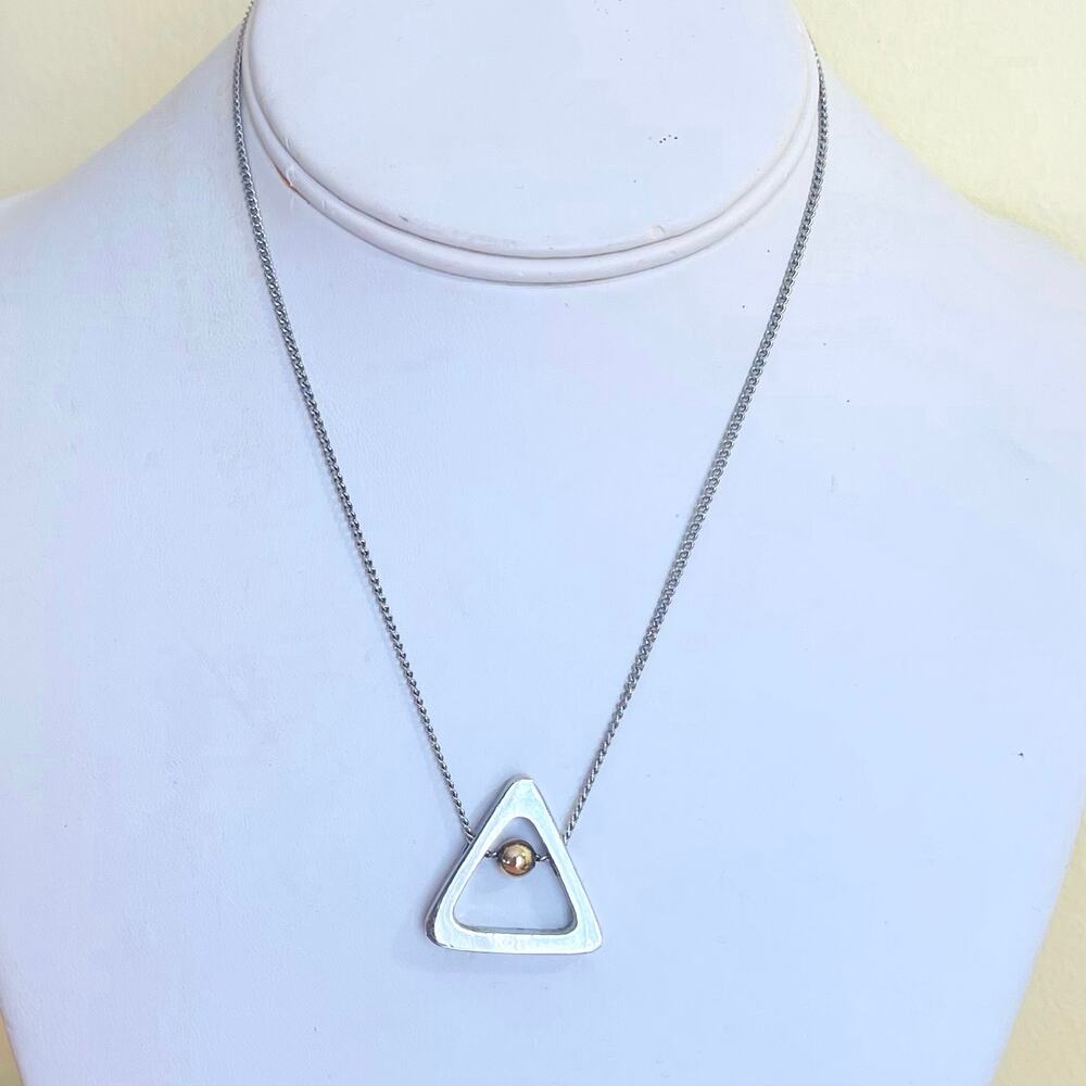 1976 Vtg Revlon "Charlie Triangle" Pendant Neckace Bead Charm Two Tone